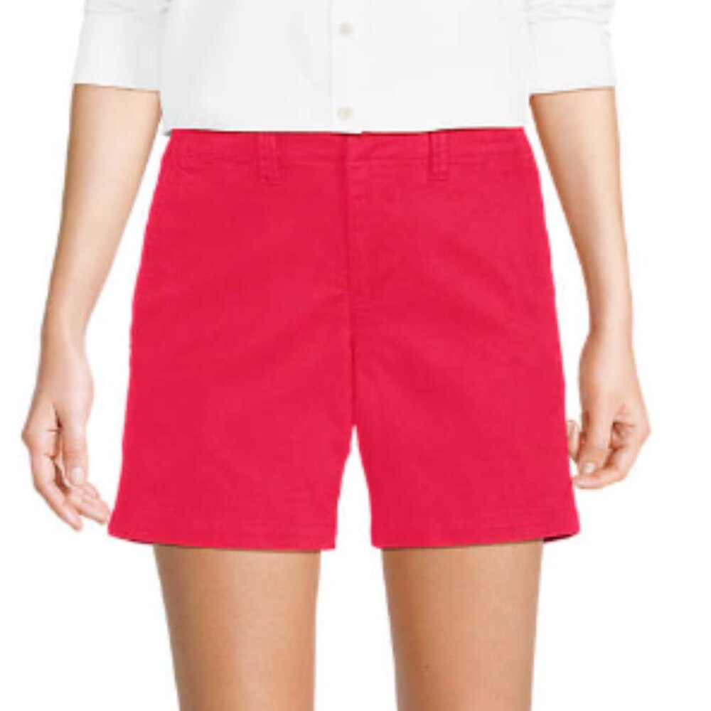 Lands End Coral/Red Back Elastic Flat Front Shorts - Picture 2 of 5